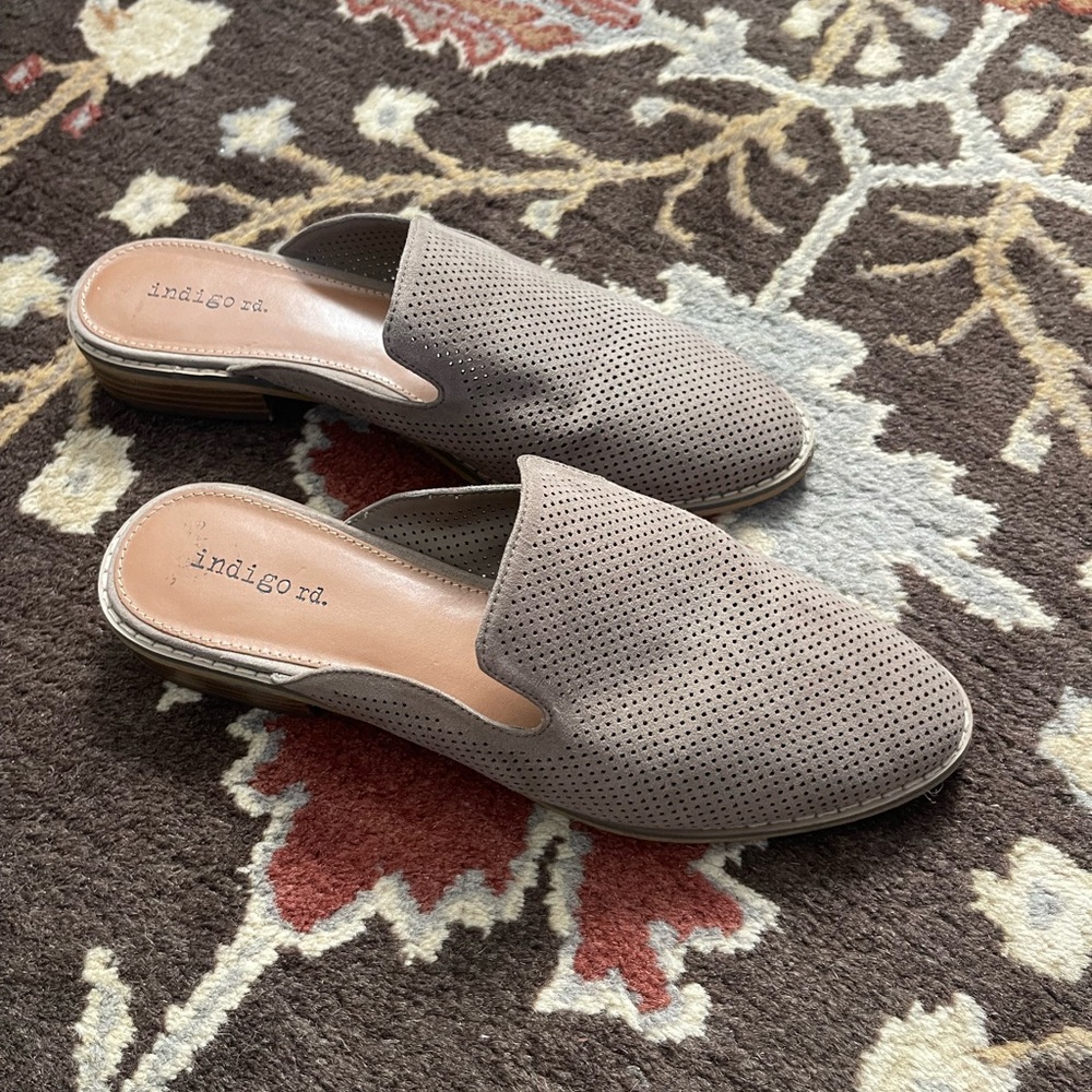 Indigo Perforated Gray Mules